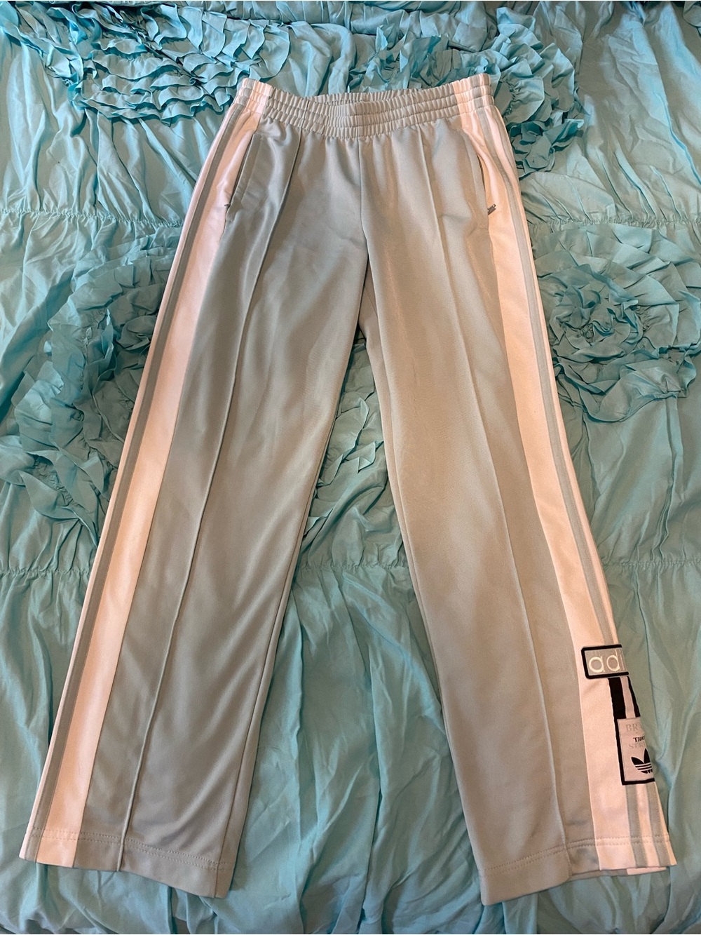 adidas Mint Track Pants with White Side Stripes and Buttons